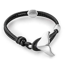 Heartbreaker Delfin Armband | Echtsilber Flosse mit schwarzem Lederarmband | Kollektion Delfin | Delfinarmband aus 925 Sterlingsilber | Unisex Armband von Heartbreaker