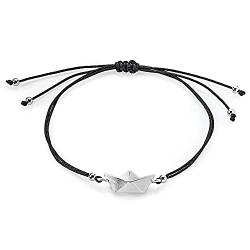 Heartbreaker Schiffchen Armband aus Sterlingsilber/Armband aus 925 Echtsilber mit schwarzem Baumwollband für Damen, Herren und Kinder/LD LT 81-05 von Heartbreaker