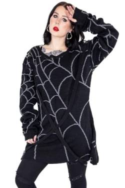 Herzloser Spinnennetz Gotisch Pullover Strickgeschirr Riemen Daumenloch übergroß, Schwarz, L von Heartless