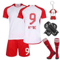 Fußball Trikot Kinder Set, 23/24 Heimtrikots/Auswärtstrikots Trikot Jungen,Fussball T-Shirt Shorts, Football socken, Knieschützer Set und Fußbälle Jersey Schlüsselanhänger von Heartsking