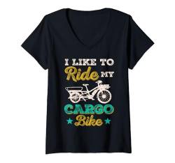 Damen I Like To Ride My Cargo Bike Retro Cargo Fahrrad T-Shirt mit V-Ausschnitt von Heavy Load Cargo Bike Cyclist Merch