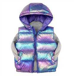 Heavyoff Kinder Daunenweste Jungen Mädchen Gesteppt Ärmellos Mäntel mit Kapuzen Warme Winterjacke Violett, 3-4 Jahre von Heavyoff