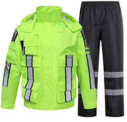 Heavyoff Regenanzug Reflektierender Warnschutz-Arbeitsjacke mit faltbarer Kapuze Wasserdichte Arbeitsjacke und Hose 3XL von Heavyoff