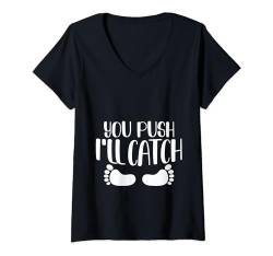 Damen You Push I'll Catch --- T-Shirt mit V-Ausschnitt von Hebamme FH