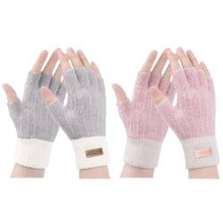 Hebenie Fingerlose Handschuhe Damen - Winterhandschuhe Ohne Fingerkuppen Thermohandschuhe Warme Winter Handschuhe Arbeiten Radfahren Fahren von Hebenie