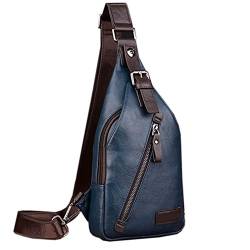 Hebetag Leder Sling Bag Wandern Daypack für Männer Frauen Outdoor Reisen Camping Angeln Crossbody Schulter Brust Rucksack Rucksack (#23Blau) von Hebetag