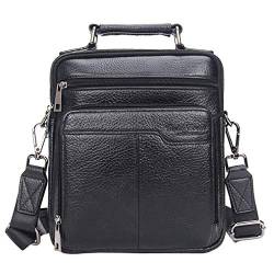 Leder Handtasche Schultertasche Messenger Bag für Herren, #09 schwarz von Hebetag