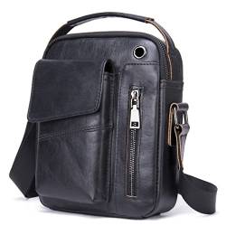 Leder Handtasche Schultertasche Messenger Bag für Herren, #11schwarz von Hebetag