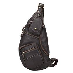 Leder Sling Bag Crossbody Rucksack für Herren Damen Reisen Outdoor Sport, #28Coffee, 26cm(W)x4cm(D)x46cm(H)(10.23"x1.57"x18.11"), Daypack Rucksäcke von Hebetag