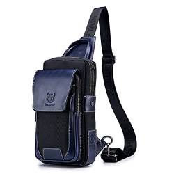 Leder Sling Bag Crossbody Rucksack für Männer Frauen Reisen Outdoor Sport, Die hängende tasche, die tasche an der tasche, Schwarze marines von Hebetag