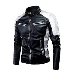 Motorrad Schutzjacke Motocross Für Damen Und Herren, Lederjacke Herren Vintage Thermo Lederjacke Mit Stehkragen Viele Taschen Motorradjacke (Color : Black, Size : M) von Hebezn