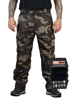 Herren Regenhose mit Hosenträgern Thermohose Schneehose Outdoor Hose inkl. MF Tuch, Camo, Größe 5XL von Hedgemoor