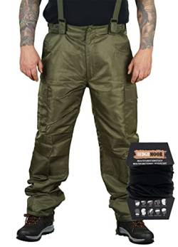 Herren Regenhose mit Hosenträgern Thermohose Schneehose Outdoor Hose inkl. MF Tuch, Oliv, Größe 5XL von Hedgemoor