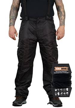 Herren Regenhose mit Hosenträgern Thermohose Schneehose Outdoor Hose inkl. MF Tuch, Schwarz, Größe 4XL von Hedgemoor