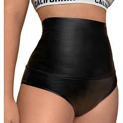 Damen PU Leder Shorts Unterhosen High Waist Hot Pants Slim Fit Bodycon Kurze Hose Reizvolle Disco Clubwear Schwarz Schwarz XXL von Hedmy