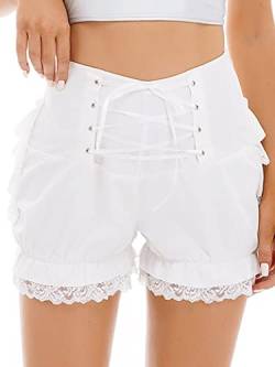 Hedmy Damen Unterhose Shorts Spitzen Bloomer Shorts mit Rüschen Unterrock Sicherheits Unterhosen Kurz Hose Weiß L von Hedmy