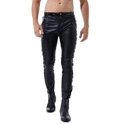 Hedmy Herren Lederjeans Wetlook Hose Lange PU Lederhose Pants Leggings Slim Fit Disco Kostüm Männer Glanz Clubwear Schwarz Schwarz XL von Hedmy