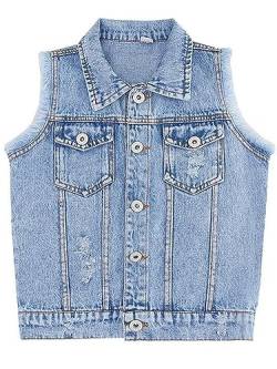 Hedmy Kinder Mädchen Denim Weste Ärmellose Jeansjacke Jeansweste Slim Fit Zerrissene Jacken Beiläufige Top Outwear Hellblau 158-164 von Hedmy