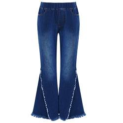 Hedmy Mädchen Jeanshosen Stretch Hose High Waist Lange Schlaghose Jeans Denim Hose mit weitem Bein Blau Pants 4-14 Jahre Dunkelblau 140 von Hedmy