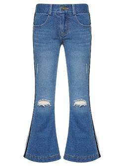 Hedmy Mädchen Jeanshosen Stretch Hose High Waist Lange Schlaghose Jeans Denim Hose mit weitem Bein Blau Pants 4-14 Jahre T Blau 170-176 von Hedmy