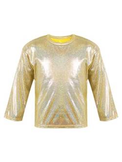 Hedmy Mädchen Metallic Shirts Crop Top Tanz Bluse Sport T-Shirt Langarm Oberteile Tanz Gymnastik Turn Slim Fit Gr. 80-164 Gold 134-146 von Hedmy