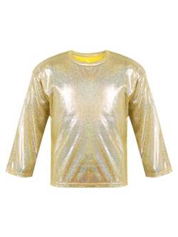 Hedmy Mädchen Metallic Shirts Crop Top Tanz Bluse Sport T-Shirt Langarm Oberteile Tanz Gymnastik Turn Slim Fit Gr. 80-164 Gold 152-164 von Hedmy