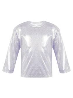 Hedmy Mädchen Metallic Shirts Crop Top Tanz Bluse Sport T-Shirt Langarm Oberteile Tanz Gymnastik Turn Slim Fit Gr. 80-164 Silber 110-116 von Hedmy