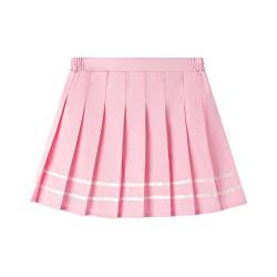 Hedmy Mädchen Minirock Schulmädchen Röcke mit Shorts Schuluniform Faltenrock Karierter Rock A-Line Skater Rock Cosplay Kostüm Rosa 134-140 von Hedmy