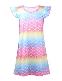 Hedmy Mädchen Nachthemd Meerjungfrau Niedlichen Schlafanzug Pyjama Baumwolle Nachtwäsche Sleepwear 3-10 Jahre Regenbogen 122-128 von Hedmy