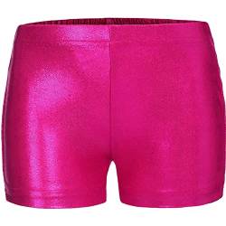 Hedmy Mädchen Shorts Tanzshorts Kurz Hose Gymnastik Sportshorts Trainingshort Glitzer Elastic Waist Hotpants Hot Pink 122-128 von Hedmy