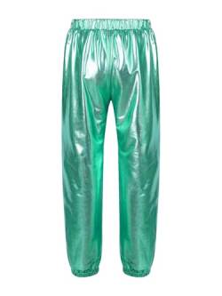 Hedmy Mädchen Tanzhose Metallic Lange Pants Hip-Hop Jazz Bootcut Haremshose mit Elastischem Bund Tanzkleidung Streetwear Blau Grün 140-152 von Hedmy