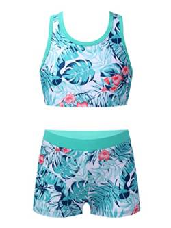 Hedmy Mädchen Zweiteiler Badeanzug Tankini Set Bikini Tops + Badehose Schwimmanzug Bademode Kinder Schwimmanzug Swimwear Gr.98-176 Türkis 134-140 von Hedmy