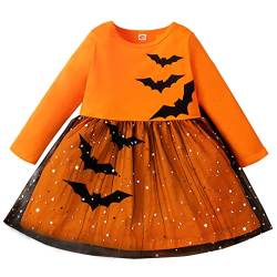 Hedmy Prinzessin Hexenkostüm Kinder Mädchen Kleid mit Hut Halloween Hexe Kostüm Fasching Karneval Gr 92-152 Orange 104-110 von Hedmy