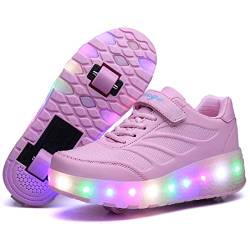 Heelystong Junge Mädchen Schuhe Kinderschuhe mit Rollen LED Leuchtend Doppelrad schuheltraleicht Outdoor Schuhe 7 Farbe Farbwechsel Rädern Gymnastik Blinkend Sneaker von Heelystong
