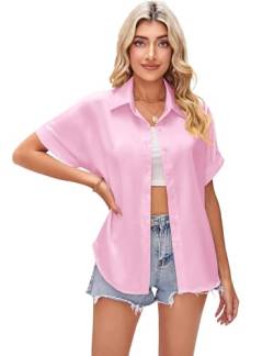 Bluse Damen V-Ausschnitt Kurzarm Sommer Einfarbig Oberteile Lässiges Hemd mit Knöpfen Elegant Business Tunika Shirt mit Reverskragen Casual Arbeit Top Modisch Kurzarm Hemd Damen (S-XXL) von Heersan