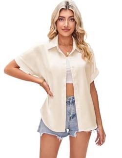 Bluse Damen V-Ausschnitt Kurzarm Sommer Einfarbig Oberteile Lässiges Hemd mit Knöpfen Elegant Business Tunika Shirt mit Reverskragen Casual Arbeit Top Modisch Kurzarm Hemd Damen (S-XXL) von Heersan