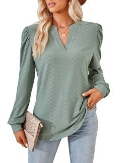 Damen Elegant Bluse Langarm T-Shirt Damen V-Ausschnitt Tops Tunika Einfarbig Herbst Blusen Casual Langarmshirt Oberteile Kleidung Frau S-XXL von Heersan