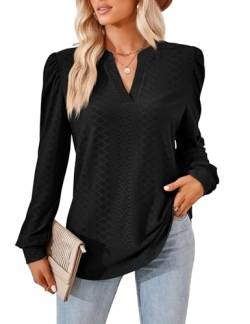 Damen Elegant Bluse Langarm T-Shirt Damen V-Ausschnitt Tops Tunika Einfarbig Herbst Blusen Casual Langarmshirt Oberteile Kleidung Frau S-XXL von Heersan