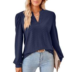 Damen Elegant Bluse Langarm T-Shirt Damen V-Ausschnitt Tops Tunika Einfarbig Herbst Blusen Casual Langarmshirt Oberteile Kleidung Frau S-XXL von Heersan