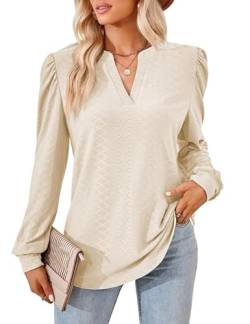 Damen Elegant Bluse Langarm T-Shirt Damen V-Ausschnitt Tops Tunika Einfarbig Herbst Blusen Casual Langarmshirt Oberteile Kleidung Frau S-XXL von Heersan