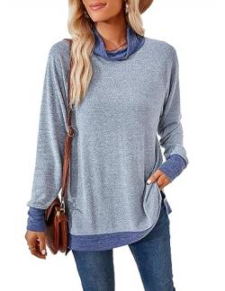 Damen Langarmshirts Oberteile Farbblock Sweatshirt Pullover Elegant Rollkragenpullover Langarm Freizeit T-Shirt von Heersan