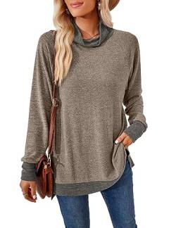 Damen Langarmshirts Oberteile Farbblock Sweatshirt Pullover Elegant Rollkragenpullover Langarm Freizeit T-Shirt von Heersan