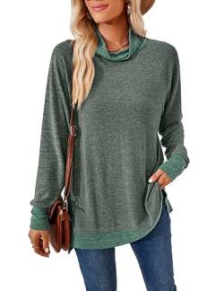 Damen Langarmshirts Oberteile Farbblock Sweatshirt Pullover Elegant Rollkragenpullover Langarm Freizeit T-Shirt von Heersan