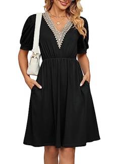 Damen Sommerkleid Kurzarm V-Ausschnitt Kleider Strandkleid Leichte Lässige Boho Freizeitkleid A-Linie Kleider Mit Taschen von Heersan