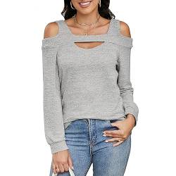 Damen Tshirts mit Langarm Schulterfrei Quadratischer Ausschnitt Oberteile Elegant Tunika Bluse Cut Out Damen Sexy Shirts Herbst/Winter Top (Größe: S-XXL) von Heersan