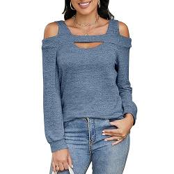 Damen Tshirts mit Langarm Schulterfrei Quadratischer Ausschnitt Oberteile Elegant Tunika Bluse Cut Out Damen Sexy Shirts Herbst/Winter Top (Größe: S-XXL) von Heersan