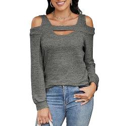 Damen Tshirts mit Langarm Schulterfrei Quadratischer Ausschnitt Oberteile Elegant Tunika Bluse Cut Out Damen Sexy Shirts Herbst/Winter Top (Größe: S-XXL) von Heersan