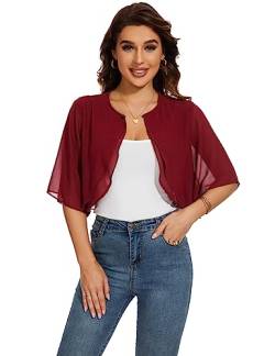 Heersan Chiffon Damen Bolero Festlich Kurze Elegante Bolerojacke 3/4 Ärmel Leichte Strickjacke Sommer Kurze Cardigan Frauen Bolero Schulterjacke Perfekt für Urlaub und Alltag von Heersan