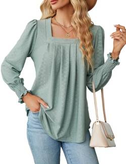 Heersan Tunika Damen Langarm T Shirt Elegante Shirts Musselin Bluse Lässige Casual Streetwear Oberteil Puffärmel Blusenshirt Basic Tops von Heersan