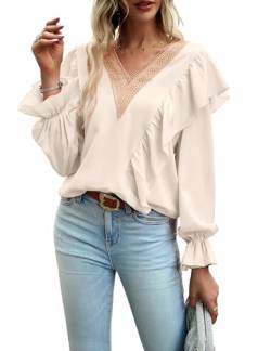 Heersan Tunika Damen V Ausschnitt T Shirt Boho Kleidung Damen Elegante Bluse Shirts Lässige Streetwear Langarm Oberteil Tops Chic Hemdbluse von Heersan